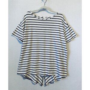 Chicos Top Womens XL Green White Striped Pima Cotton Split Back Short Sleeve